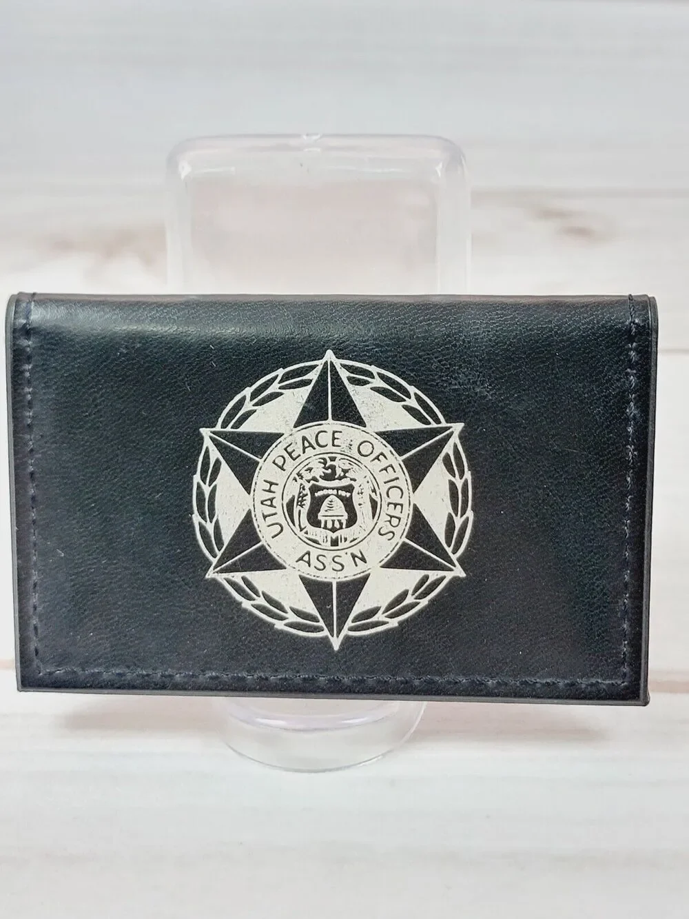 Vintage Utah Peace Officers ASSN Black Leather Bi-Fold Business Card Holder